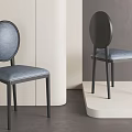 Modern Dining Chairs With Circular Backrest Blue Padded Seat And Black Legs
