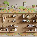 Colorful Children's Room Wall Panels With Cartoon Animal Patterns And Storage Shelves