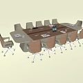 Modern Conference Table In Meeting Room With Rolling Chairs Water Bottles And Documents