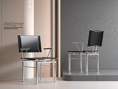 Modern Leisure Chairs With Sleek Metal Frame And Black Backrest Design 3d model