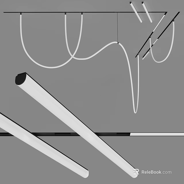 Modern Chandelier Design Featuring Curved Lines And Linear Ceiling Structures 3d model 