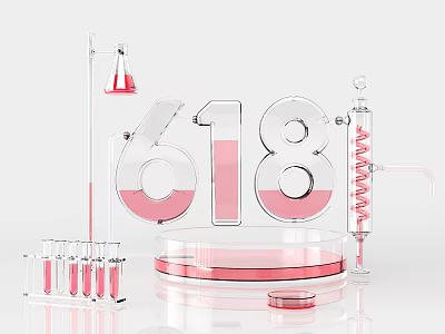 E commerce 618 Shopping Festival Promotion With Glass Lab Equipment And Red Liquid 3d model