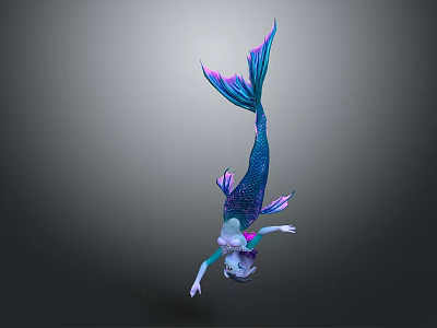 Game and Movie Character Mermaid With Blue Body Purple Blue Tail Fins Upside Down Pose 3d model