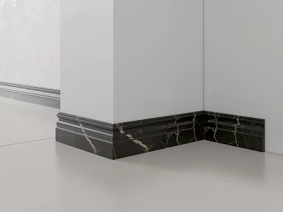 Lines in Modern Interior Corner Baseboard with Elegant Marble Texture and Black White 3d model