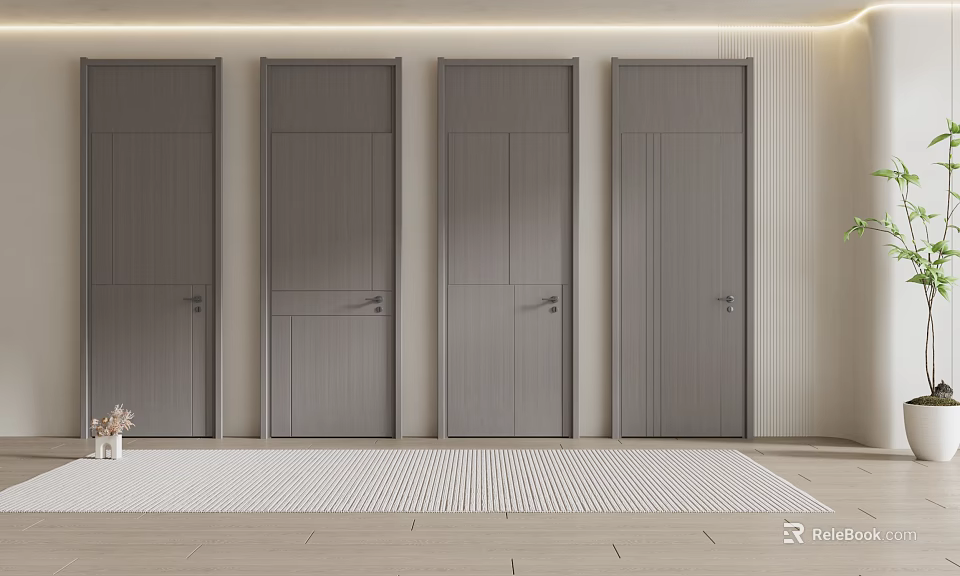 Modern Home Interior With Gray Swing Doors Arranged In A Row And Sleek Design 3d model 