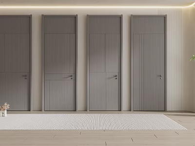 Modern Home Interior With Gray Swing Doors Arranged In A Row And Sleek Design 3d model