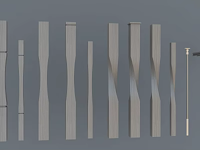 Wooden Railings With Various Designs And Twisted Patterns Including Lamp Post 3d model