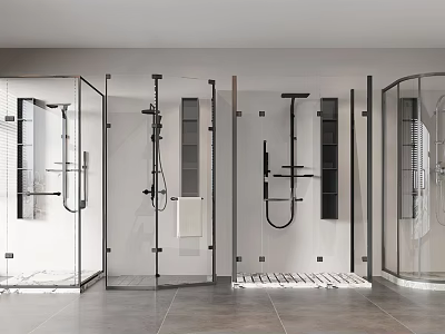 Modern Bathroom Shower Systems Featuring Glass Enclosures Chrome Fixtures And Tiled Flooring 3d model