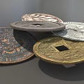 Vintage Antique Coin Ornament Decoration Set with Various Designs and Metal Craft
