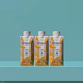 Khumo Orange Juice Three Bottles With Orange Graphics On Light Blue Background 3d model