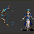 Elegant Elven Archer With Ornate Blue Bow And Mythical Creature
