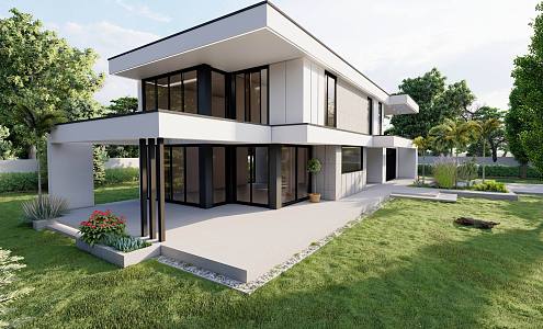 Modern single-family villa self-built 3d model