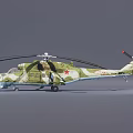 Camouflage Military Helicopter With Main Rotor Tail Rotor And Red Star Design