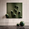 Green Wall Decor with Decorative Spheres on Green Panel and Light Colored Wall