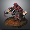 Wizard With Red Cloak Horned Hat Casting Flame Tentacle Creature Holding Open Book 3d model