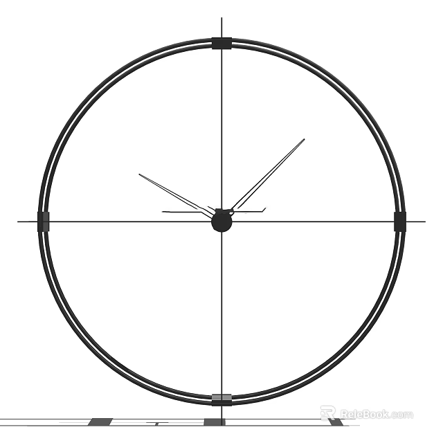 Classic Clock With Circular Dial Black Frame Hour Minute Hands And Cross Shaped Markers 3d model 
