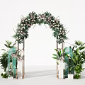 Elegant Floral Wedding Arch With Pink White Flowers Green Leaves And Decorative Plants