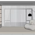 Modern Living Room Interior With Curtains Cozy Chair Floor Lamp Green Plant