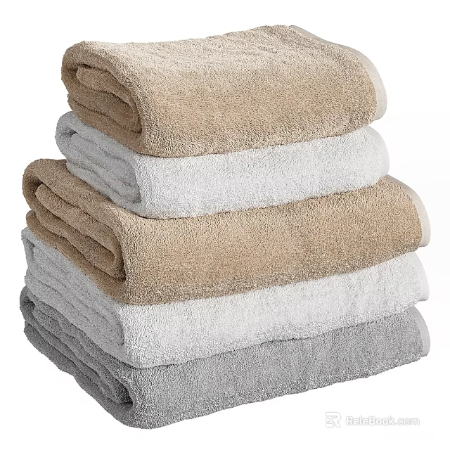 Stacked Soft Towels in Beige White and Gray Colors for Bathroom Use 3d model 