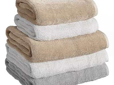 Stacked Soft Towels in Beige White and Gray Colors for Bathroom Use 3d model