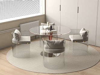 Modern Table and Chair Combination Round Four-Person Dining Table and Chair 3d model