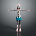 3D Anime Game Character With Pink Hair White Top Blue Skirt And Sandals