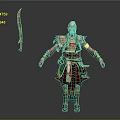 Man In Ornate Traditional Warrior Outfit Standing With Decorated Sword