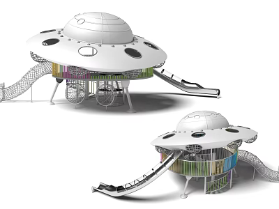 Modern Flying Saucer Shaped Playground Equipment With Slides Climbing Nets And Colorful Design 3d model