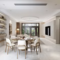 Modern Living Dining Room Interior With Sofa Dining Table Decorative Painting Bookshelf And Plants