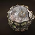 Close Up Of Tree Stump With Visible Annual Rings Green Moss And Textured Bark