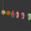 Hanging Red And White Chinese Lanterns With Character And Floral Patterns