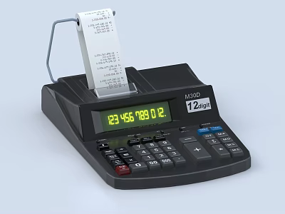 Black Desktop Calculator With Printing Paper For Daily Life 3d model