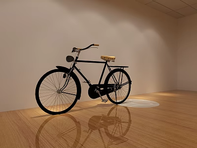 Enterprise Exhibition Hall Interior With Vintage Bicycle Display And Wooden Floor 3d model