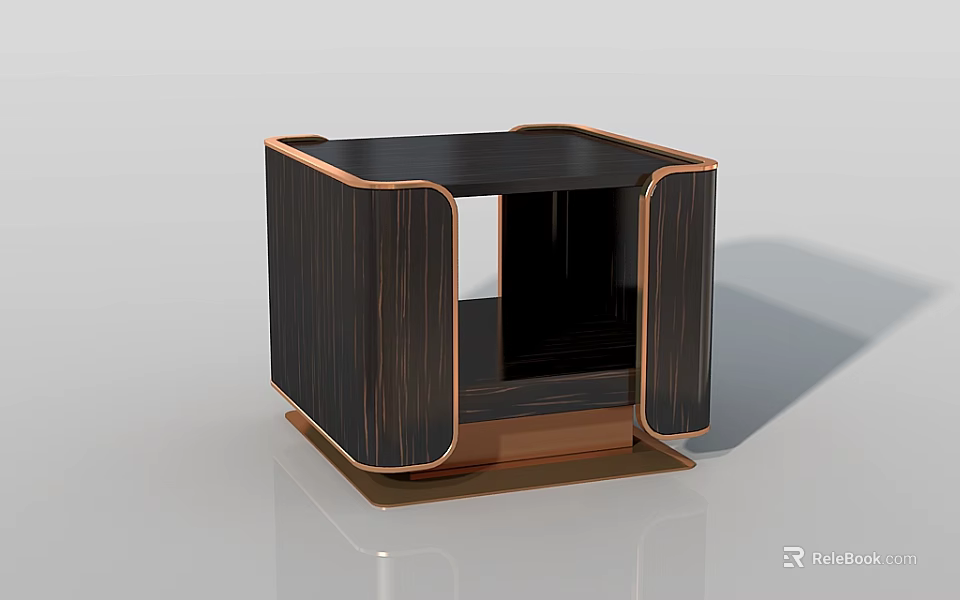 Modern Side Table with Dark Wooden Texture and Copper Metal Frame Design 3d model 