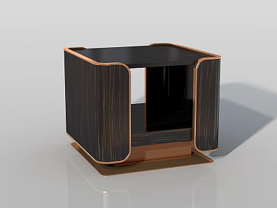 Modern Side Table with Dark Wooden Texture and Copper Metal Frame Design 3d model