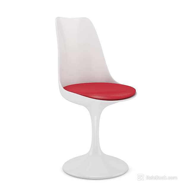 Modern White Dining Chair Featuring Red Cushioned Seat And Sleek Base Design 3d model 