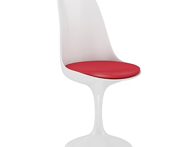 Modern White Dining Chair Featuring Red Cushioned Seat And Sleek Base Design 3d model
