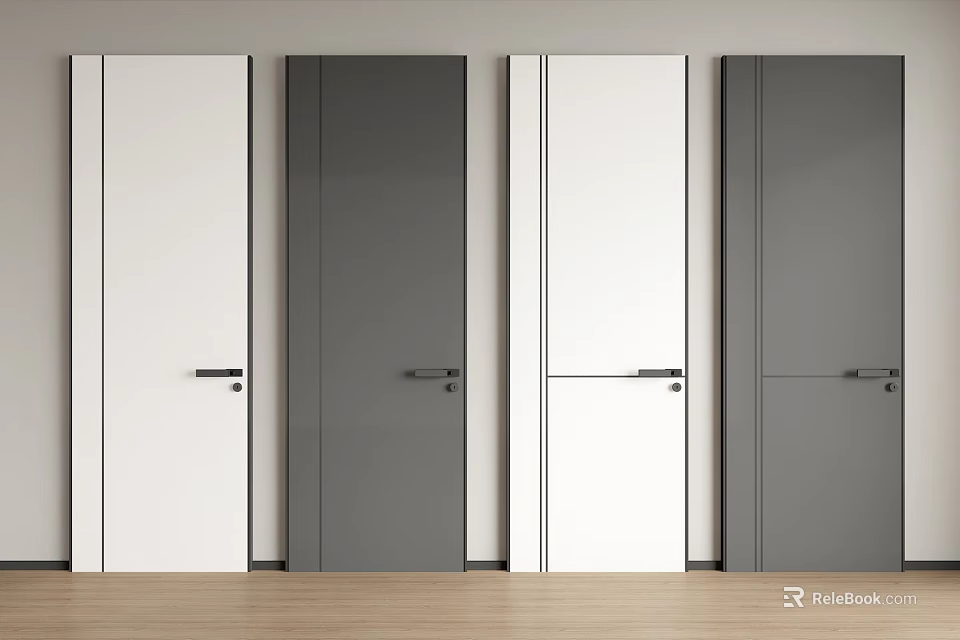 Modern White And Gray Hinged Doors With Sleek Design For Home Interior 3d model