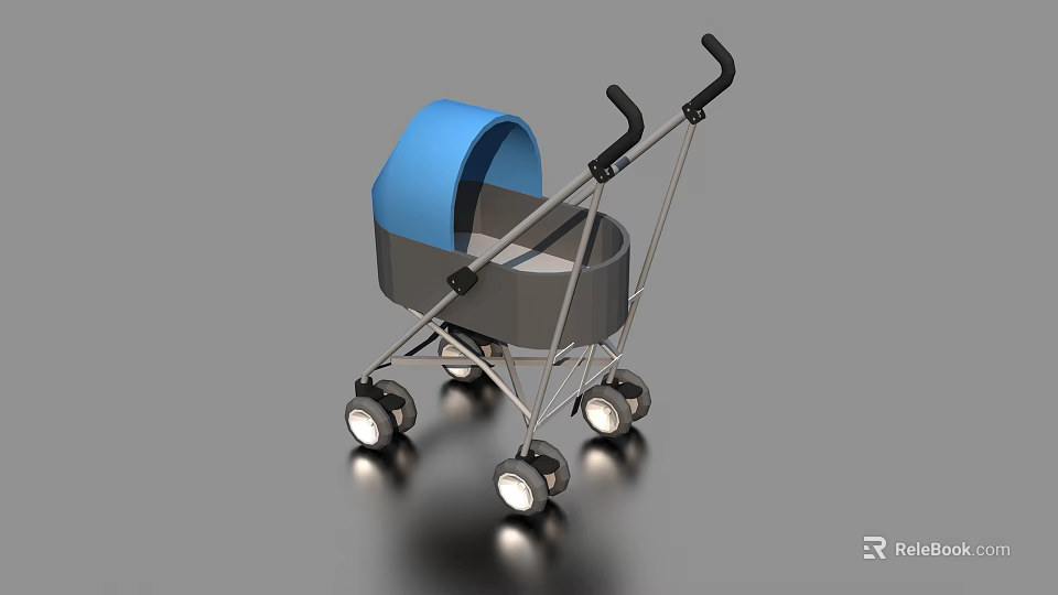 Modern Garden Decorative Cart With Blue Canopy Black Silver Frame And Wheels 3d model 