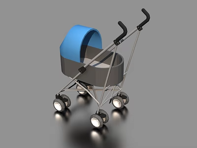 Modern Garden Decorative Cart With Blue Canopy Black Silver Frame And Wheels 3d model