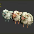 Three Colorful Cartoon Sheep With Fluffy Wool And Cute Faces Standing On Black Reflective Surface