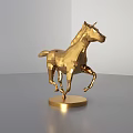 Golden Geometric Horse Sculpture with Dynamic Running Pose on Circular Shiny Base