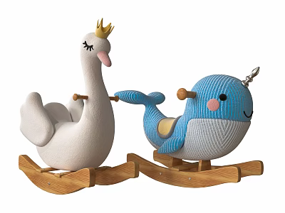 Building Blocks Rocking Toys White Swan With Crown And Blue Narwhal Wooden Base 3d model