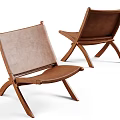 Brown Leather Leisure Chair With Wooden Frame Cross Legs And Minimalist Design