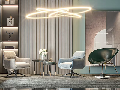 Modern Accent Lounge Chairs with Swivel Bases and Plush Upholstery in Contemporary Living Room Setting 3d model