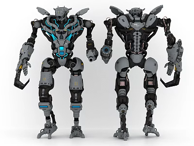 Intelligent Machines With Mechanical Design Robotic Arms Legs And Blue Accents 3d model