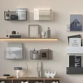 Modern Wall Storage Cabinet with Wire Baskets Books and Decorative Shelves