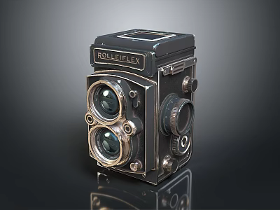 Rolleiflex Vintage Twin Lens Camera Classic Electronic Appliance With Retro Metal Body 3d model