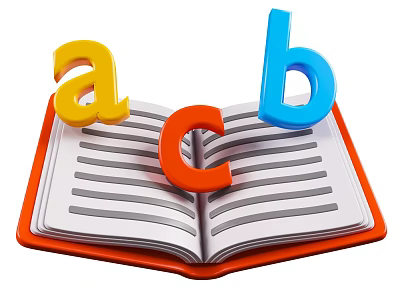 Open Book with Orange Cover and White Pages Featuring Floating Colorful Letters a b c 3d model