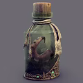 Handcrafted Ceramic Vessel With Wooden Stopper Green Gemstone and Leather Adornments In Vintage Style